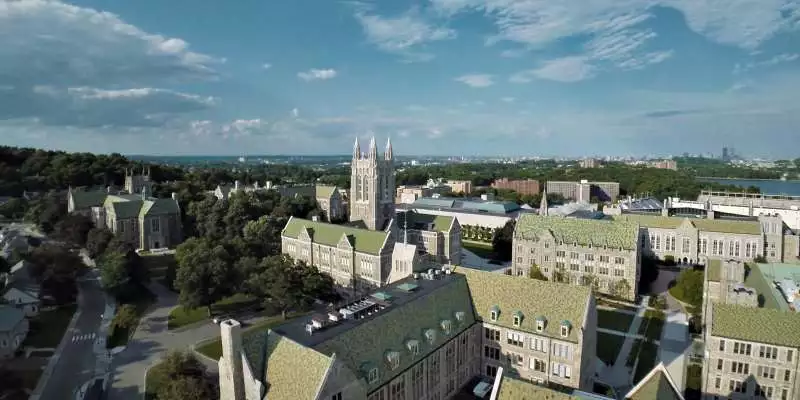 An aerial view of the Boston College campus.